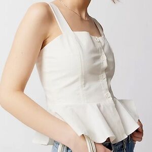 UO White Button-Front Peplum Blouse